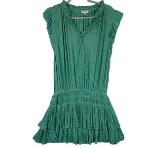 Current Air Los Angeles Teal Green Smocked Tiered Ruffle Mini Dress 1990061-2 L